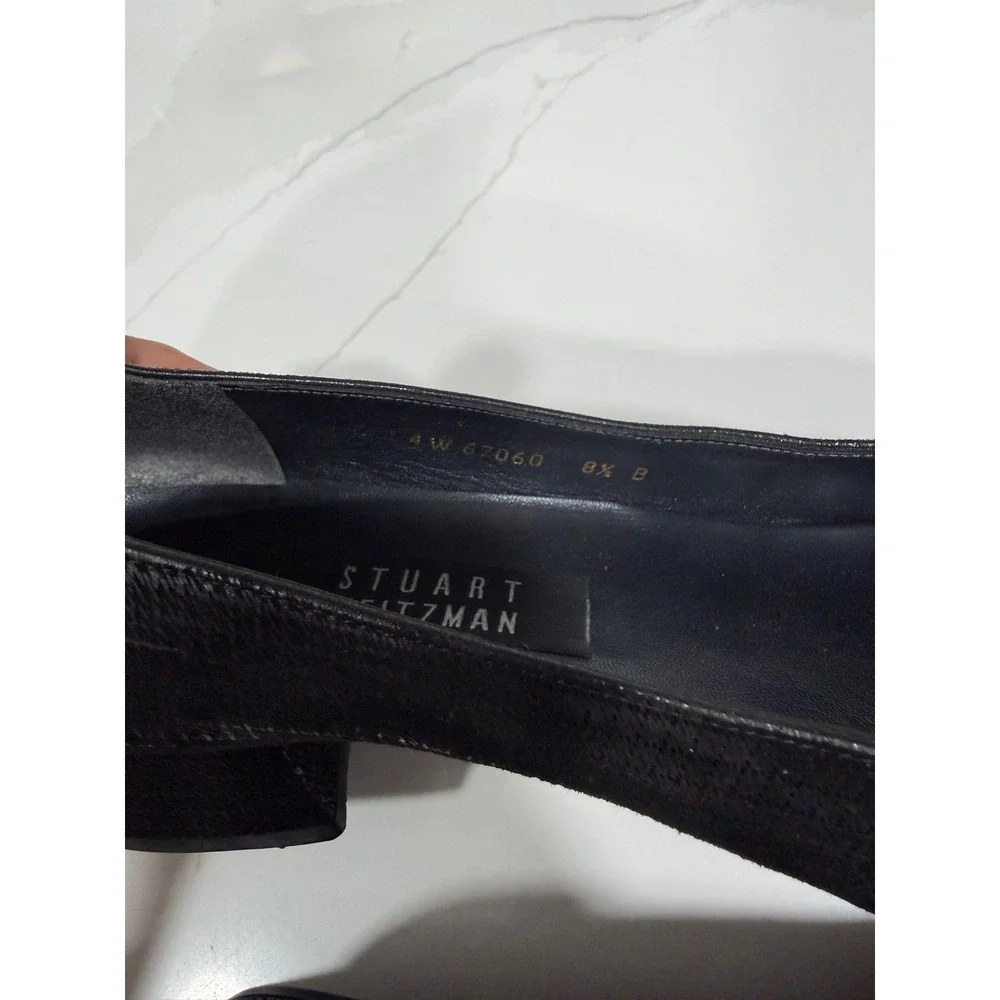 Stuart Weitzman Black Textured Square Toe Block‎ Heel Pumps 8.5B 4W 67060 Spain
